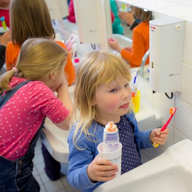 Waschraum der Kindertagesstätte Haus für Kinder in Nördlingen